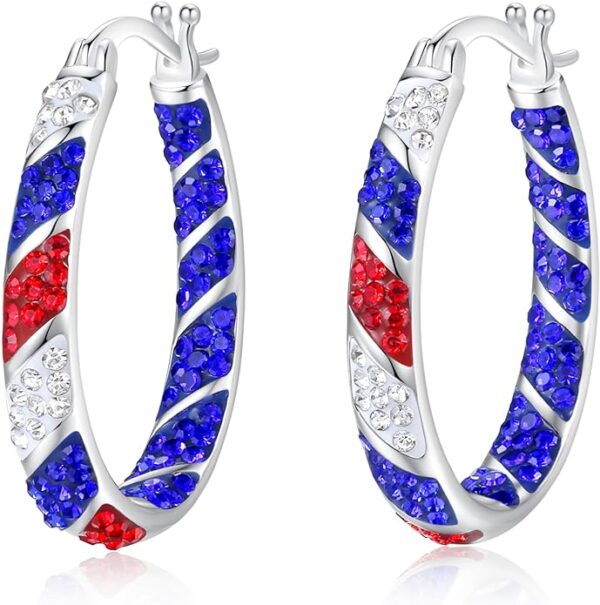 2 Pack Crystal Hoop Earrings, Silver Plated